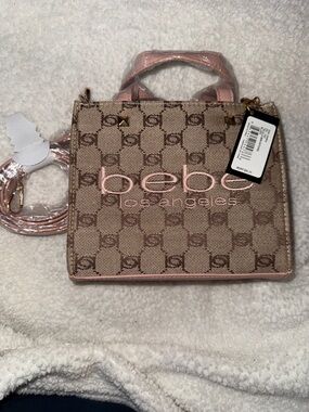 bebe Pink and Beige Logo Mini Tote